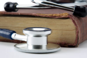 stethoscope and medical book